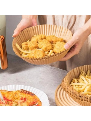 MiraLive 50 Adet Air Fryer Pişirme Kağıdı Tek Kullanımlık Yağ Geçirmez Yuvarlak Tabak Model Pvc (K95)