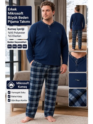 Pijamoni Pjm Erkek Battal Beden Mikrosoft Düğmeli Yaka Kışlık Pijama Takımı 6415/3 - 1 Adet