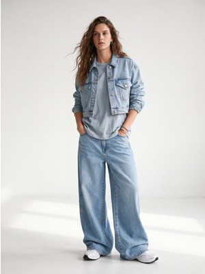 LTB Merlına Crop Baskılı Light Indigo Jean Ceket