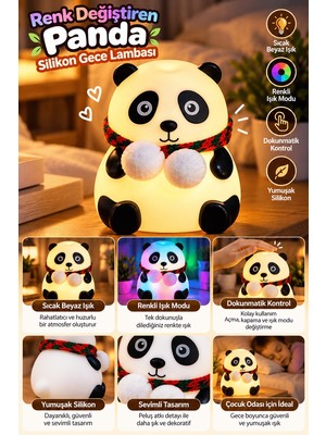 TeknoKapsül Yatak Odası Çocuk Odası Için Renk Değiştiren Panda Silikon Gece Lambası