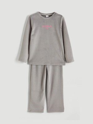 Lc Waikiki Yeni Sezon Bisiklet Yaka Los Angeles Nakışlı Kız Çocuk Kadife Pijama Takım