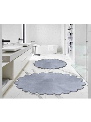 Talvora Home 2li Açık Gri Banyo Halısı Peluş Hali Klozet Takimi 50*80 ve 60*100