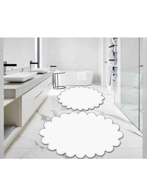 Talvora Home 2li Koyu Beyaz Banyo Halısı Peluş Hali Klozet Takimi 50*80 ve 60*100