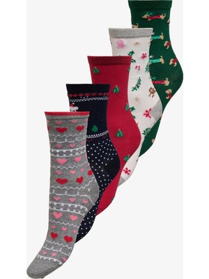 Only Onlchristmas Kadın Yılbaşı Desenli 5'li Çorap Seti Cloud Dancer