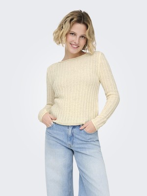 Only Onlpamela Ls Rib O-Neck Pullover cc Knt Kadın Kazak Krem (15363061)