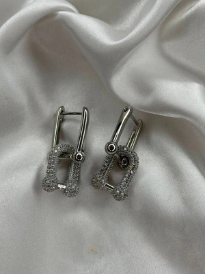 Goldensisters Jewelry Gümüş Rengi Çelik Üzerine Zirkon Taşlı Küpe