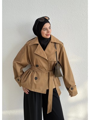 Moda Aksa 6768 MNG KISA TRENÇ YAĞ YEŞİLİ