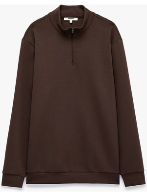 Koton Oversize Pamuklu Uzun Kollu Dik Yaka Yarım Fermuarlı Spor Sweatshirt