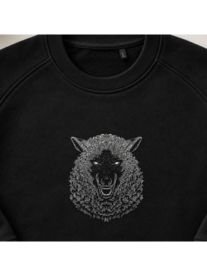 Koyun Postunda Kurt Gotik Nakışlı Bisiklet Yaka Sweatshirt Unisex