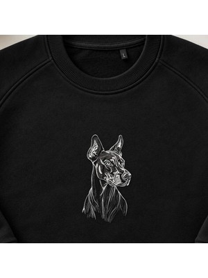 Doberman Köpek Kafası Nakışlı Bisiklet Yaka Sweatshirt Unisex