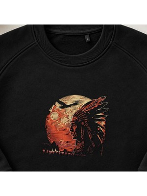Gün Batımı Kabile Büyüğü Silüeti Nakışlı Bisiklet Yaka Sweatshirt Unisex