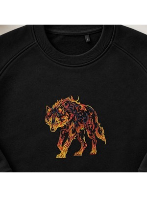 Alevli Tribal Ateş Kurdu Nakışlı Bisiklet Yaka Sweatshirt Unisex