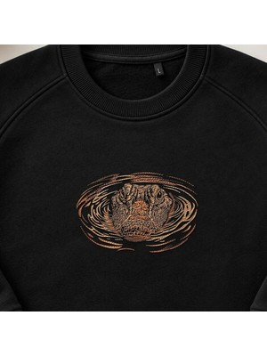 Timsah Bataklık Vahşi Yaşam Nakışlı Bisiklet Yaka Sweatshirt Unisex