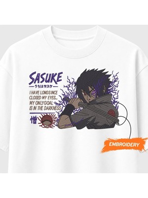 Sasuke Uchiha Karanlık Naruto Anime Nakışlı Tişört Unisex %100 Pamuk