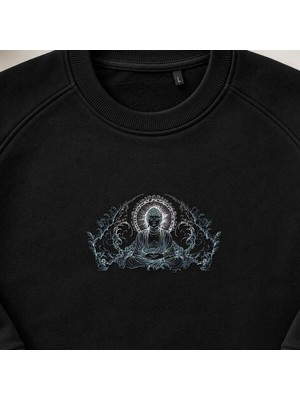 Buda Mandala Meditasyon Nakışlı Bisiklet Yaka Sweatshirt Unisex