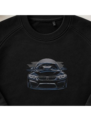 Ön Görünüm Spor Araba Nakışlı Bisiklet Yaka Sweatshirt Unisex