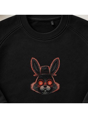 Ürkütücü Tavşan Nakışlı Bisiklet Yaka Sweatshirt Unisex