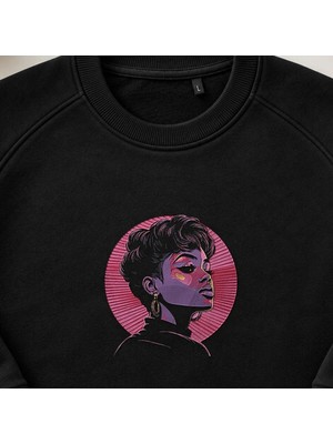 Neon Pop Art Afro Kadın Nakışlı Bisiklet Yaka Sweatshirt Unisex