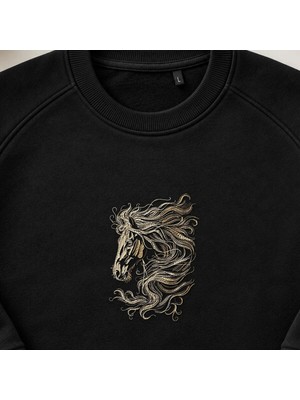 Sanatsal Çizim At Nakışlı Bisiklet Yaka Sweatshirt Unisex