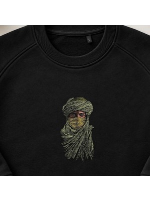 Maskeli Çöl Göçebesi Savaşçı Nakışlı Bisiklet Yaka Sweatshirt Unisex