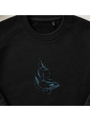 Orka Balinası Okyanus Sıçraması Nakışlı Bisiklet Yaka Sweatshirt Unisex