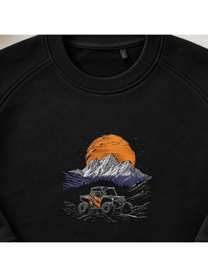 Gün Batımı Off-Road Utv Nakışlı Bisiklet Yaka Sweatshirt Unisex
