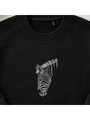 Tribal Zebra Kafası Nakışlı Bisiklet Yaka Sweatshirt Unisex