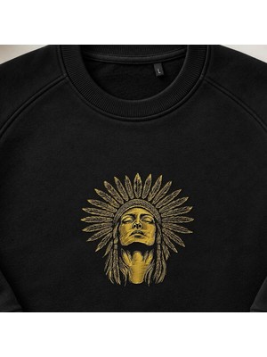 Kızılderili Kadın Nakışlı Bisiklet Yaka Sweatshirt Unisex