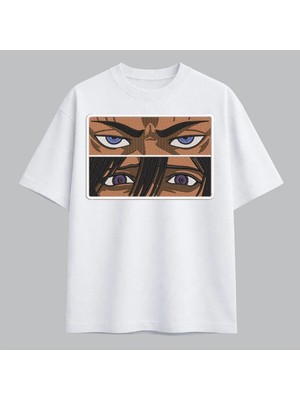 Gojo ve Madara Anime Gözler Nakışlı Tişört Unisex %100 Pamuk