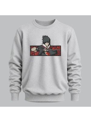 Sasuke Uchiha Naruto Anime Nakışlı Bisiklet Yaka Sweatshirt Unisex