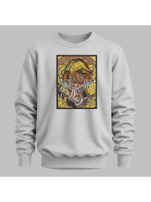 Zenitsu Agatsuma Demon Slayer Anime Çerçeveli Nakışlı Bisiklet Yaka Sweatshirt Unisex