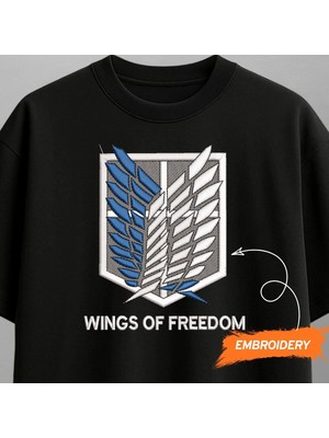 Wings Of Freedom Attack On Titan Anime Nakışlı Tişört Unisex %100 Pamuk