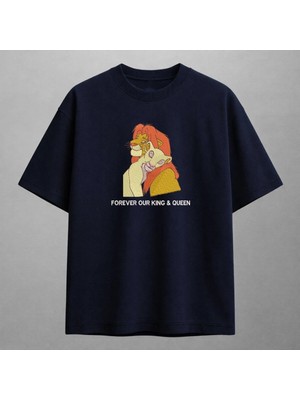 Simba ve Nala Aslan Kral Nakışlı Tişört Unisex %100 Pamuk