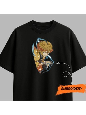 Zenitsu Agatsuma Demon Slayer Anime Nakışlı Tişört Unisex %100 Pamuk