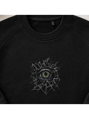 Kırık Cam Göz Sürreal Nakışlı Bisiklet Yaka Sweatshirt Unisex