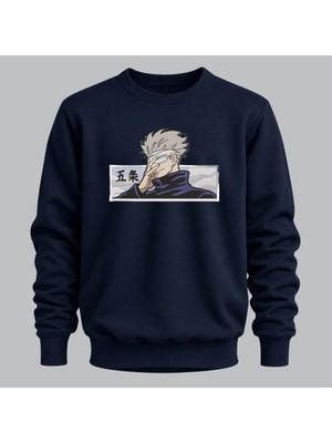 Gojo Satoru Jujutsu Kaisen Anime Nakışlı Bisiklet Yaka Sweatshirt Unisex