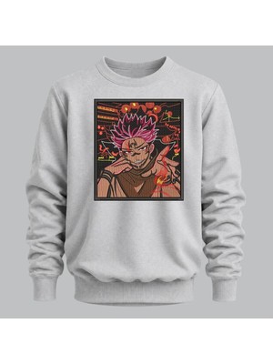 Ryomen Sukuna Jujutsu Kaisen Anime Nakışlı Bisiklet Yaka Sweatshirt Unisex