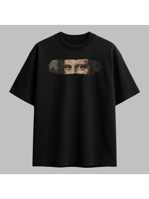 Mona Lisa Gözleri Sanat Nakışlı Tişört Unisex %100 Pamuk
