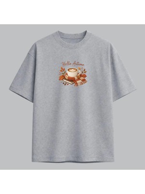 Hello Autumn Sonbahar Kahve Temalı Nakışlı Tişört Unisex %100 Pamuk