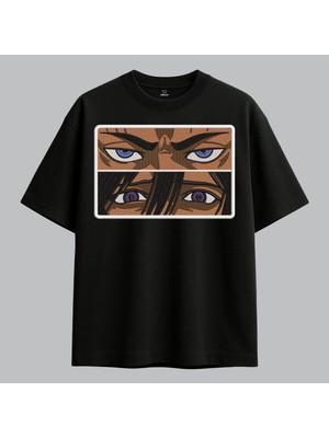 Gojo ve Madara Anime Gözler Nakışlı Tişört Unisex %100 Pamuk