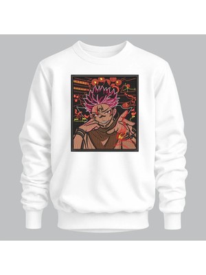 Ryomen Sukuna Jujutsu Kaisen Anime Nakışlı Bisiklet Yaka Sweatshirt Unisex