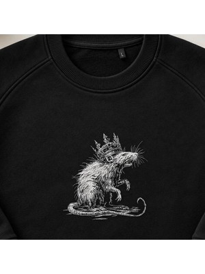 Taçlı Gotik Sıçan Nakışlı Bisiklet Yaka Sweatshirt Unisex