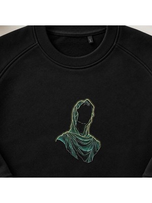 Kapüşonlu Yüzsüz Figür Çizgi Nakışlı Bisiklet Yaka Sweatshirt Unisex