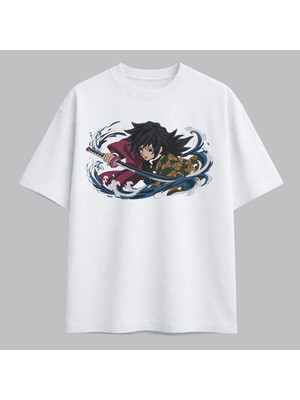 Giyu Tomioka Su Nefesi Demon Slayer Anime Nakışlı Tişört Unisex %100 Pamuk