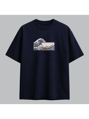 Kanagawa Büyük Dalga Japon Sanatı Nakışlı Tişört Unisex %100 Pamuk