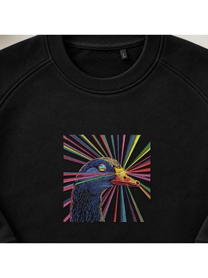 Lazer Gözlü Psikedelik Kaz Nakışlı Bisiklet Yaka Sweatshirt Unisex
