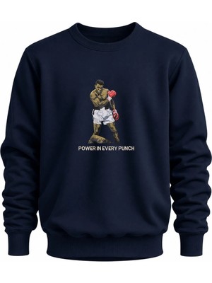 Power In Every Punch Boks Nakışlı Bisiklet Yaka Sweatshirt Unisex