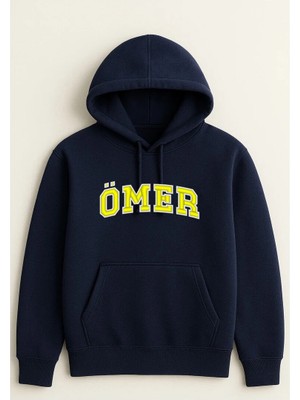 Kişiye Özel Yazılı Şardonlu 3 Iplik Hoodie – Lacivert 300 Gsm Unisex Sweatshirt