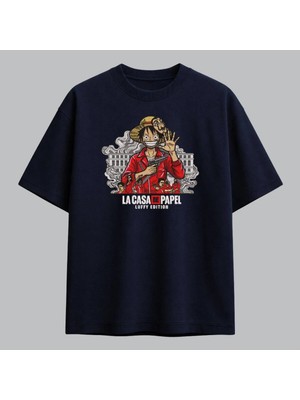 Luffy One Piece La Casa De Papel Anime Nakışlı Tişört Unisex %100 Pamuk