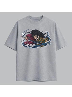 Giyu Tomioka Su Nefesi Demon Slayer Anime Nakışlı Tişört Unisex %100 Pamuk